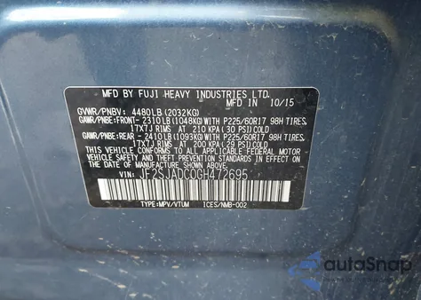 2016 Subaru Forester 2.5I Premium из США, поврежденный, VIN JF2SJADC0GH472695